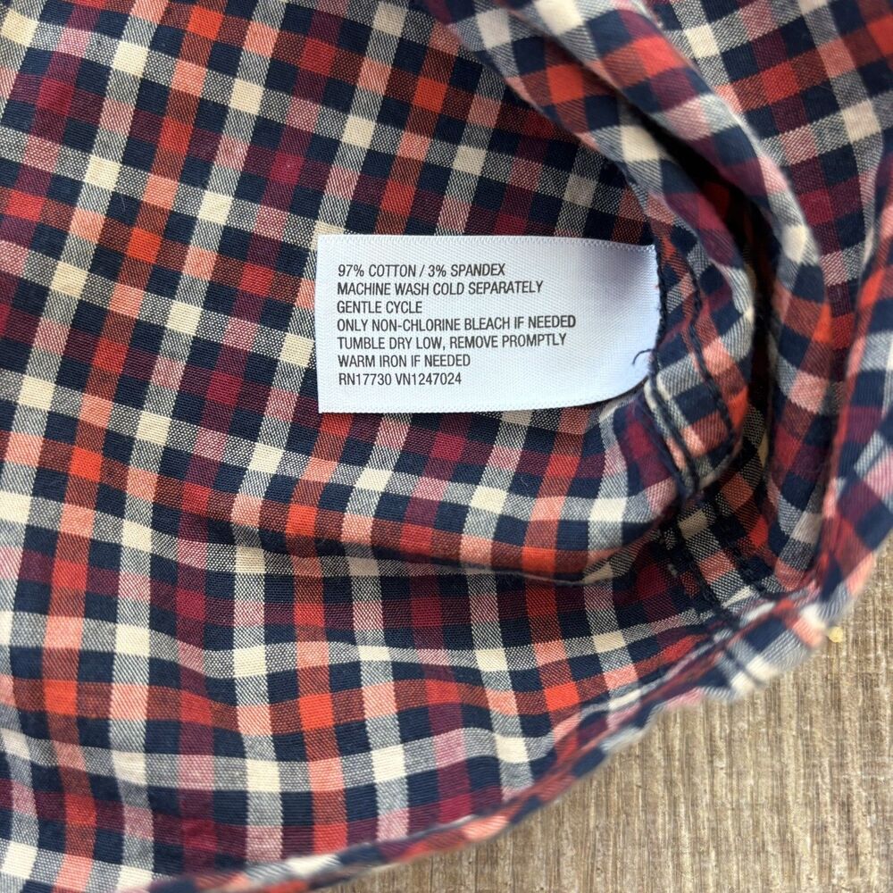 Goodfellow Plaid Poplin Button Up Shirt Mens Large Slim Red Blue Business Casual - Picture 8 of 11